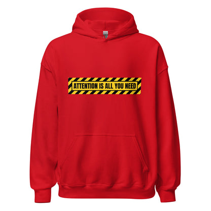 Image of the ATTENTION IS ALL YOU NEED Warning Hoodie (unisex) Red / M.