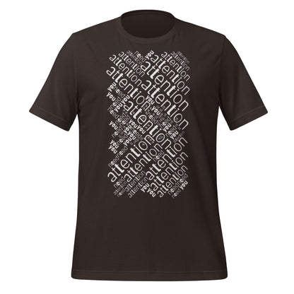 Product mockup photo of the Attention is All You Need Word Cloud T Shirt (unisex) Brown / M.