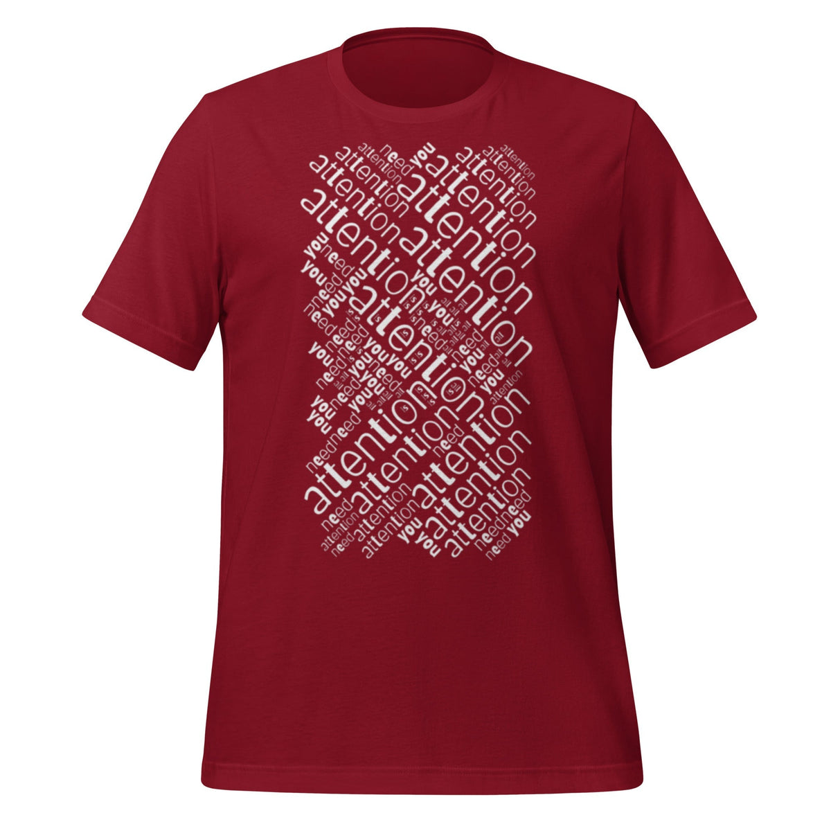 Product mockup photo of the Attention is All You Need Word Cloud T Shirt (unisex) Cardinal / M.