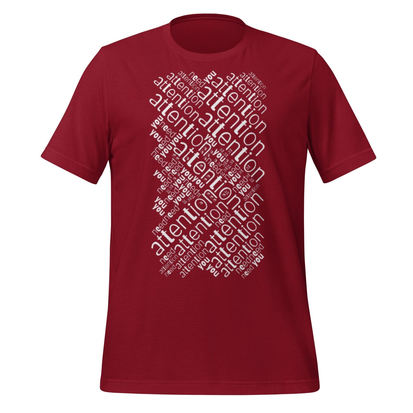 Product mockup photo of the Attention is All You Need Word Cloud T Shirt (unisex) Cardinal / M.