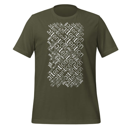 Product mockup photo of the Attention is All You Need Word Cloud T Shirt (unisex) Military Green / M.
