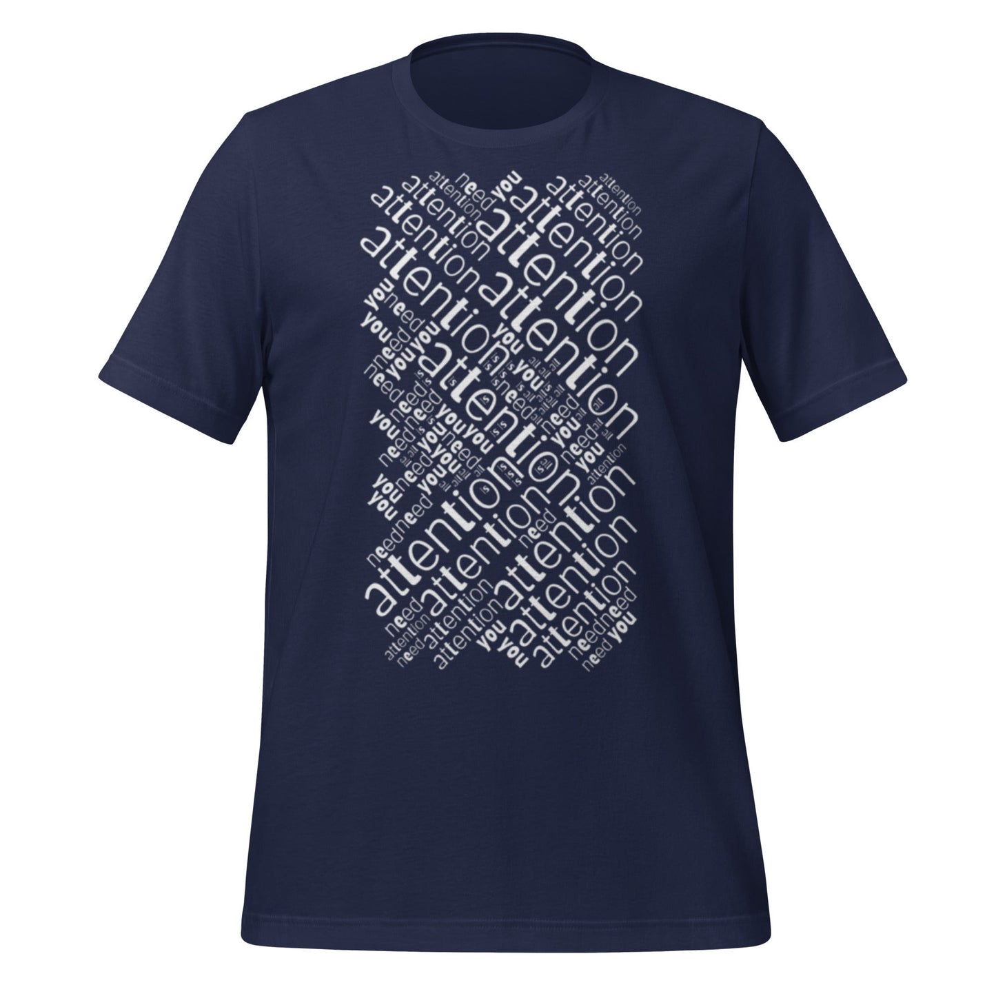 Product mockup photo of the Attention is All You Need Word Cloud T Shirt (unisex) Navy / M.