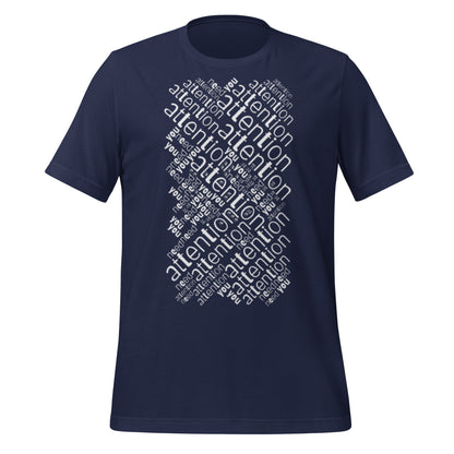 Product mockup photo of the Attention is All You Need Word Cloud T Shirt (unisex) Navy / M.