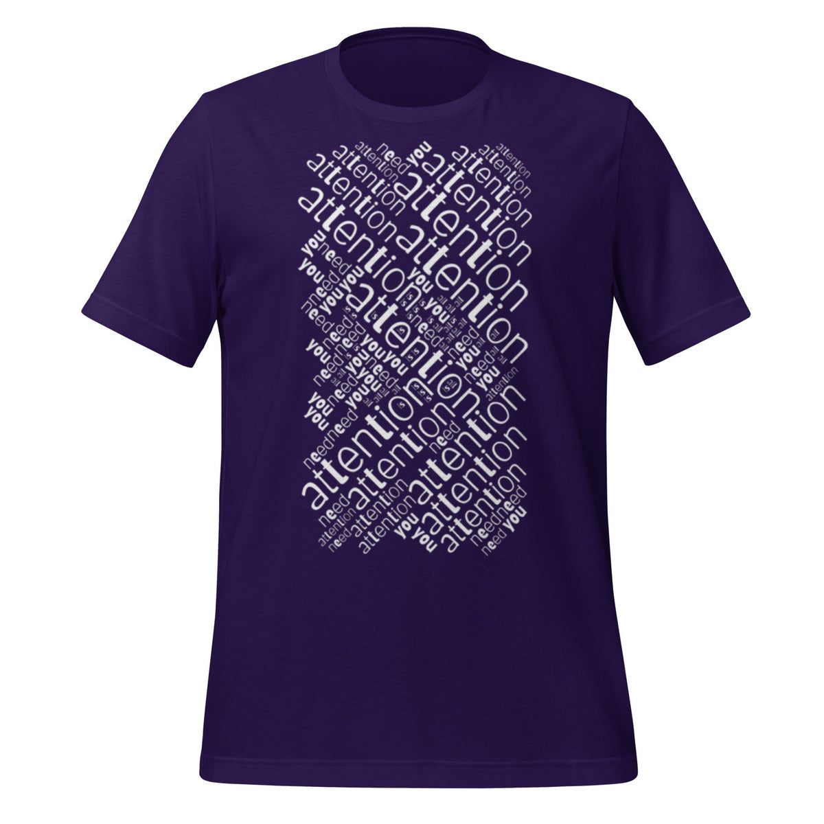 Product mockup photo of the Attention is All You Need Word Cloud T Shirt (unisex) Team Purple / M.