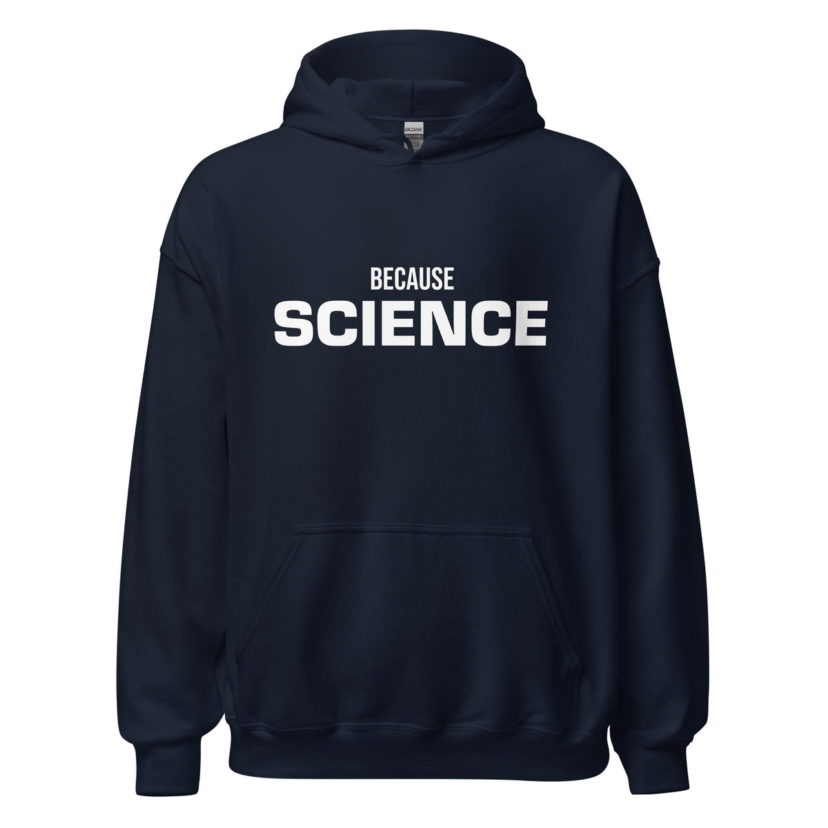 Product mockup photo of the BECAUSE SCIENCE Hoodie (unisex) Navy / M.