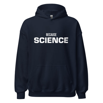 Product mockup photo of the BECAUSE SCIENCE Hoodie (unisex) Navy / M.