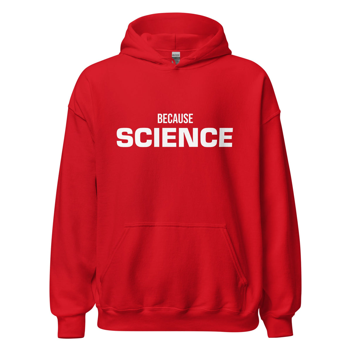 Product mockup photo of the BECAUSE SCIENCE Hoodie (unisex) Red / M.