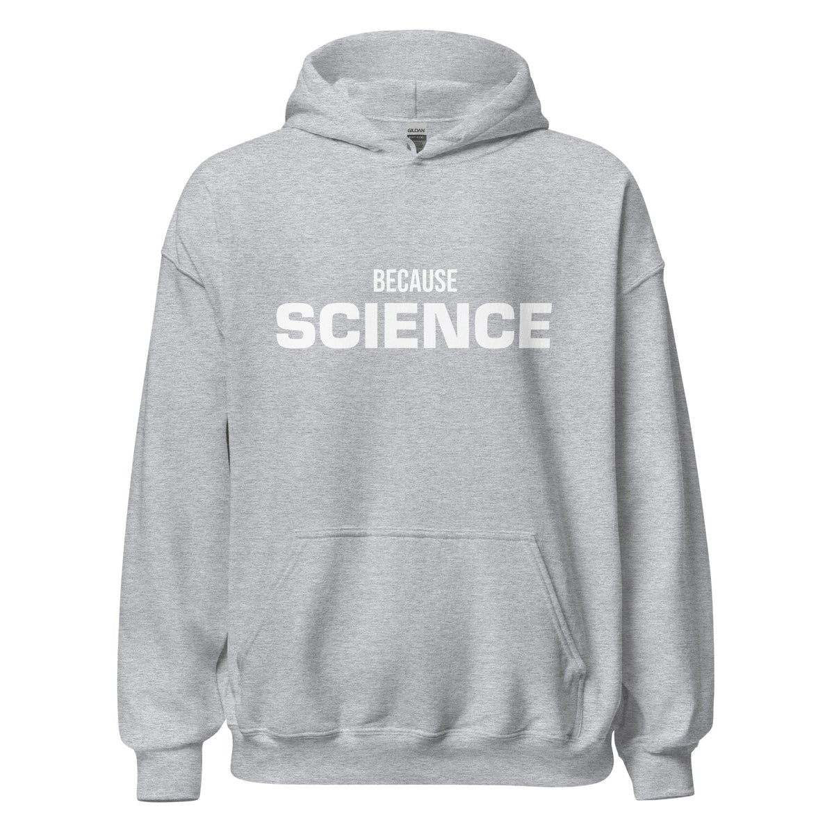 Product mockup photo of the BECAUSE SCIENCE Hoodie (unisex) Sport Grey / M.