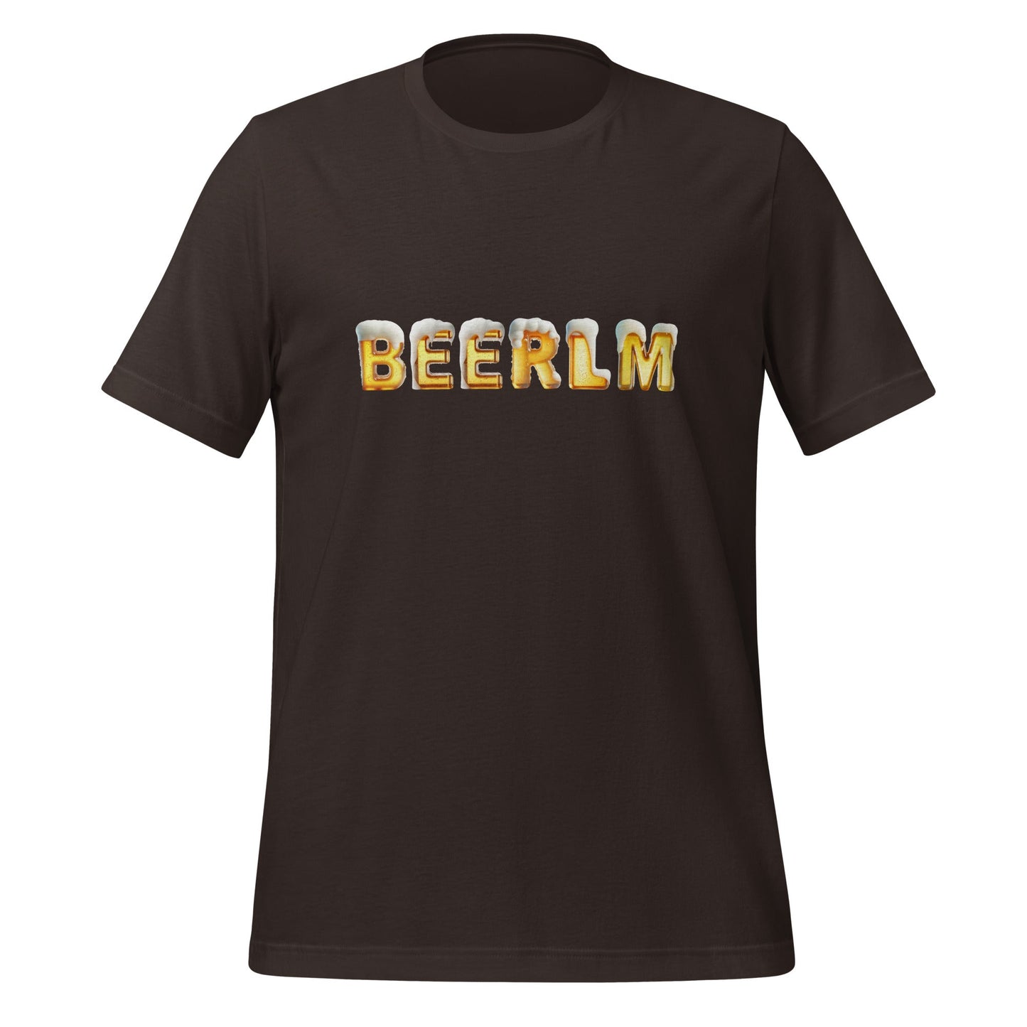 Product mockup photo of the BeerLM Beer Language Model T Shirt (unisex) Brown / M.