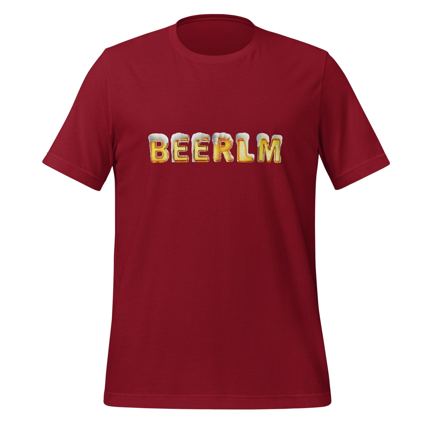 Product mockup photo of the BeerLM Beer Language Model T Shirt (unisex) Cardinal / M.