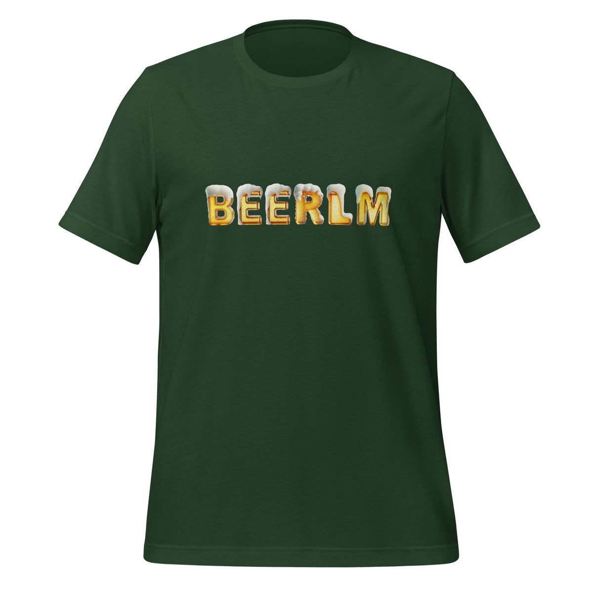 Product mockup photo of the BeerLM Beer Language Model T Shirt (unisex) Forest / M.