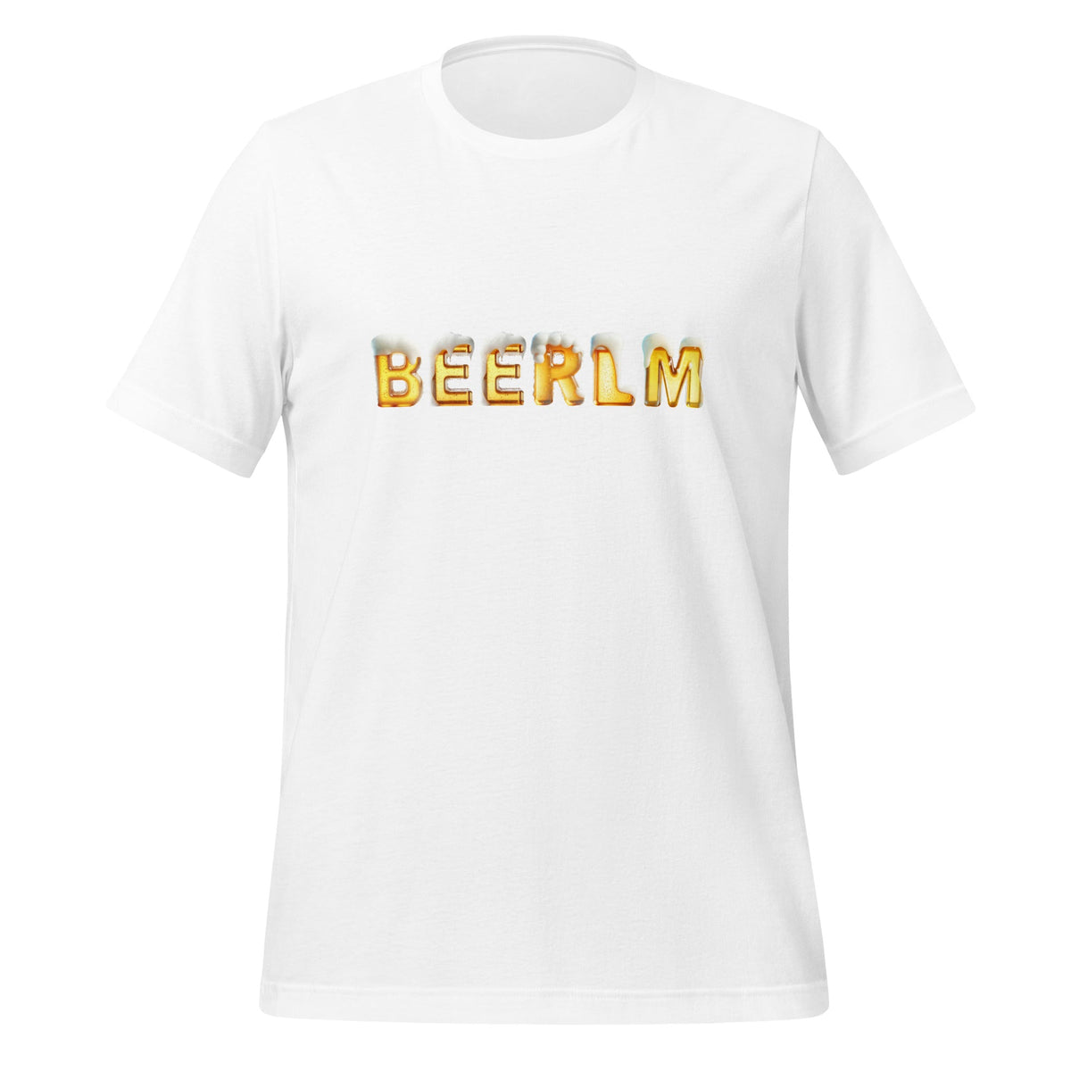 Product mockup photo of the BeerLM Beer Language Model T Shirt (unisex) White / M.