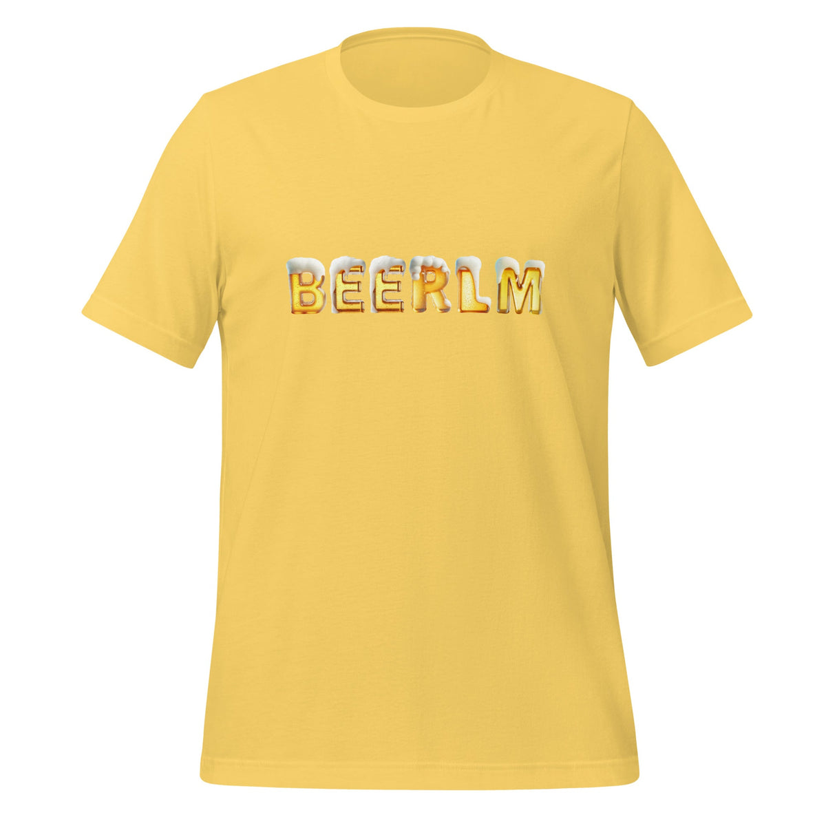 Product mockup photo of the BeerLM Beer Language Model T Shirt (unisex) Yellow / M.