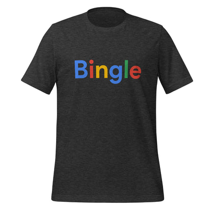 Product mockup photo of the Bingle Search Logo T Shirt (unisex) Dark Grey Heather / M.
