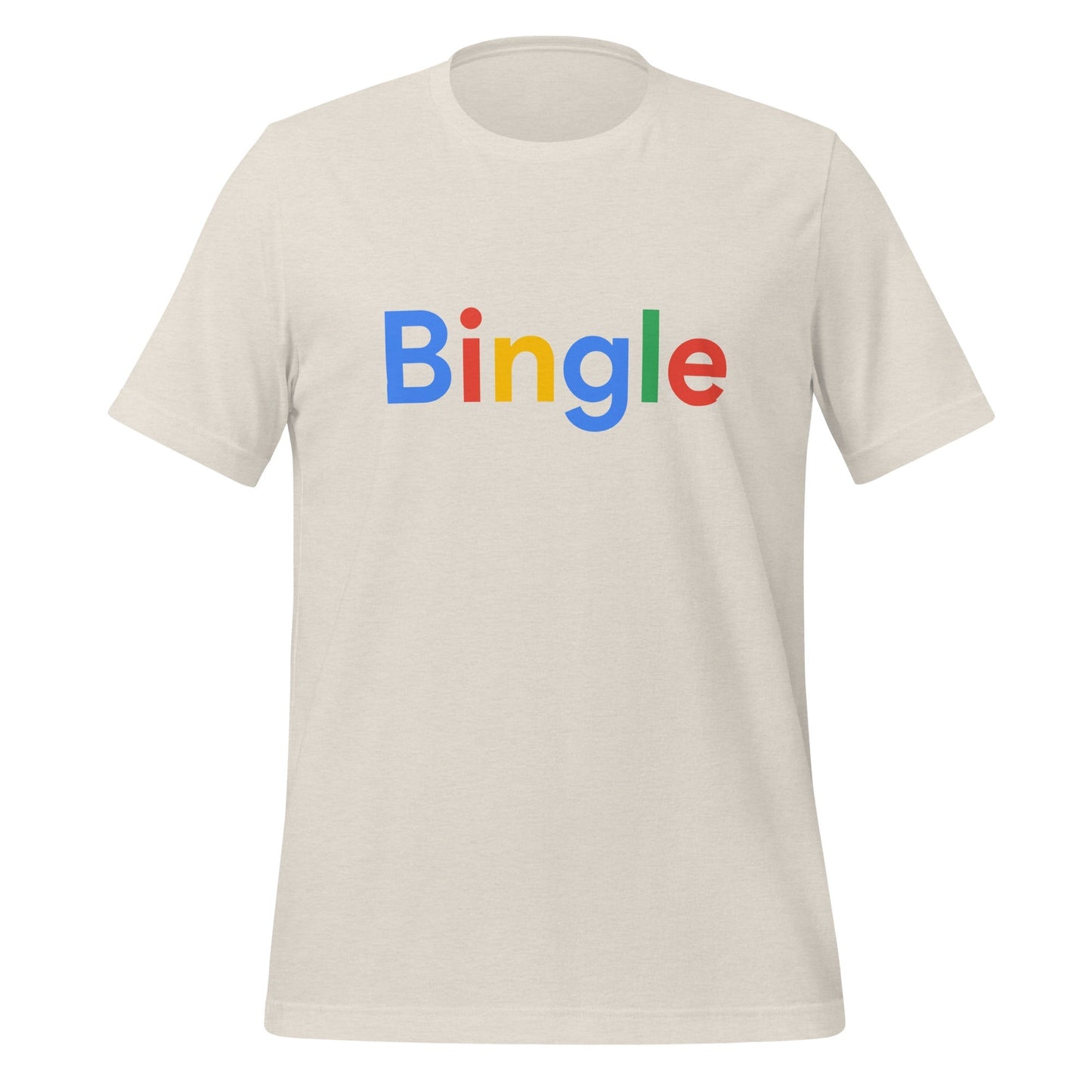 Product mockup photo of the Bingle Search Logo T Shirt (unisex) Heather Dust / M.