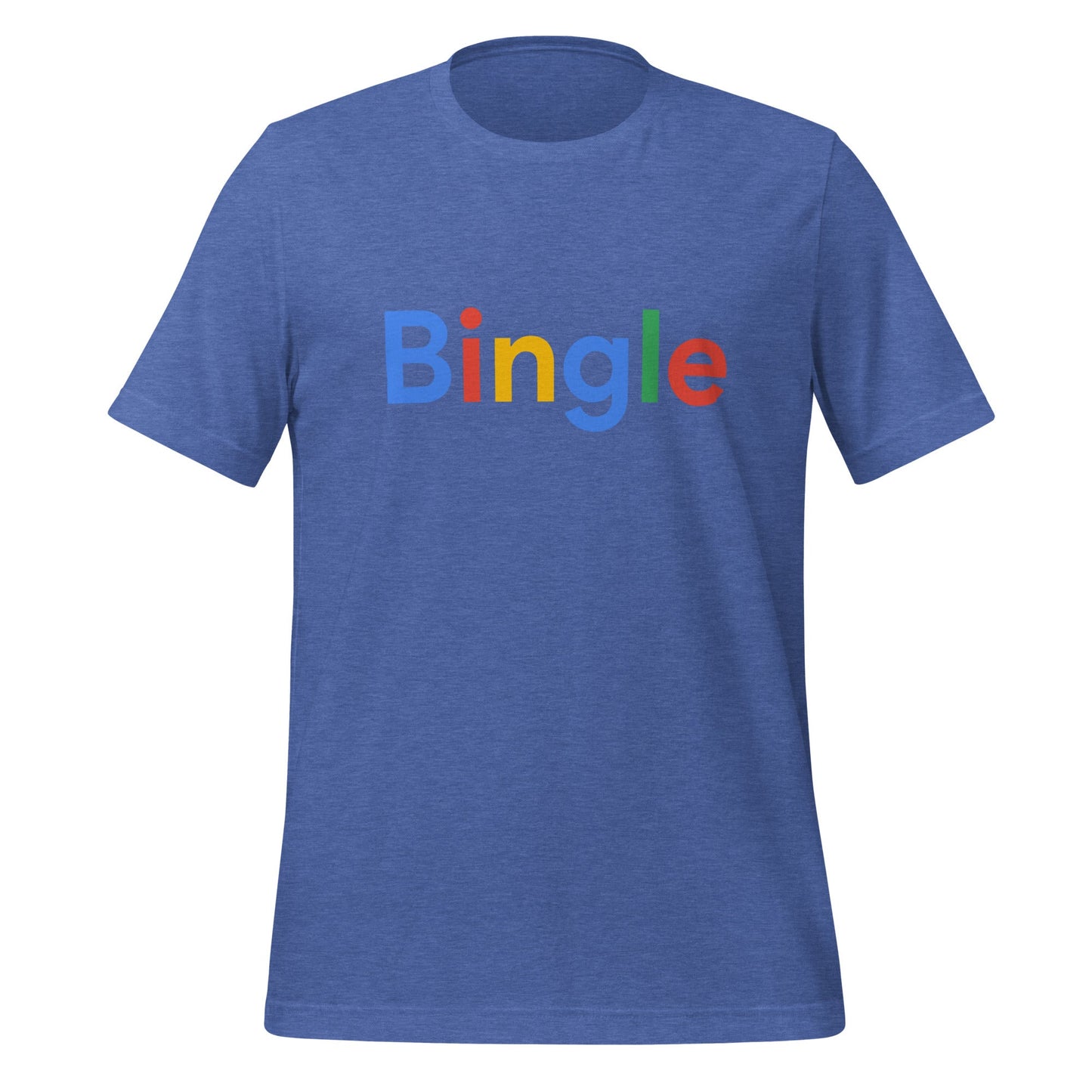 Product mockup photo of the Bingle Search Logo T Shirt (unisex) Heather True Royal / M.