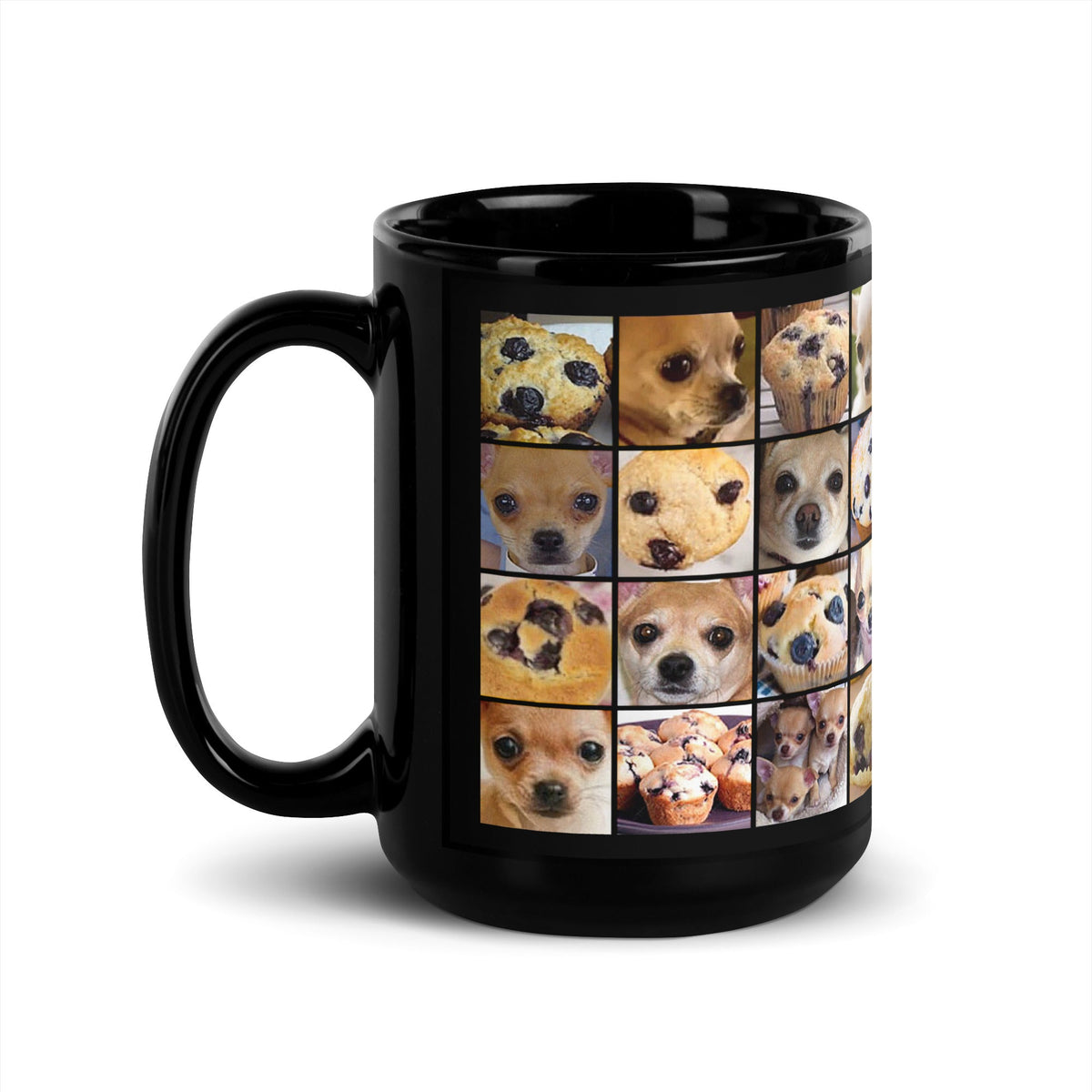 Image of the Black Is it a Blueberry Muffin or is it a Chihuahua? Mug 15 oz.
