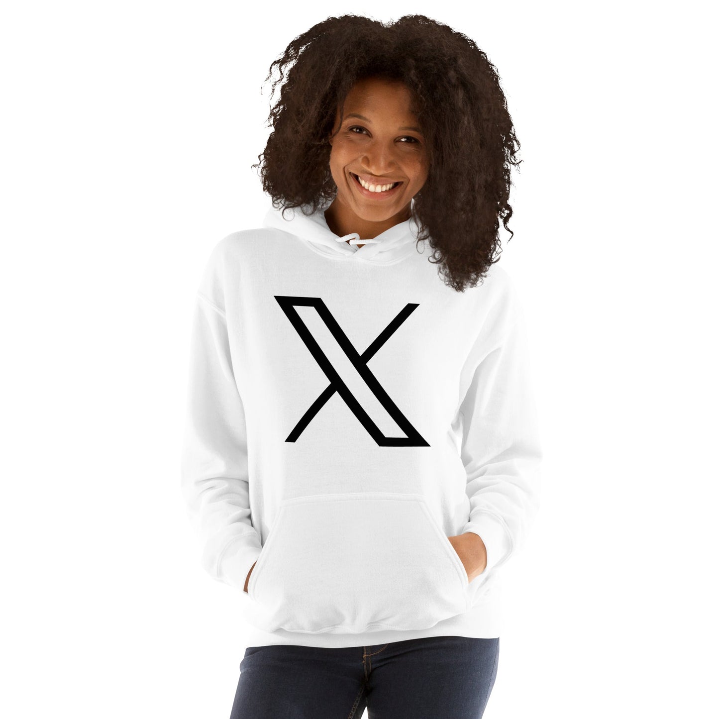 Product mockup photo of the Black Twitter X Logo Hoodie (unisex).