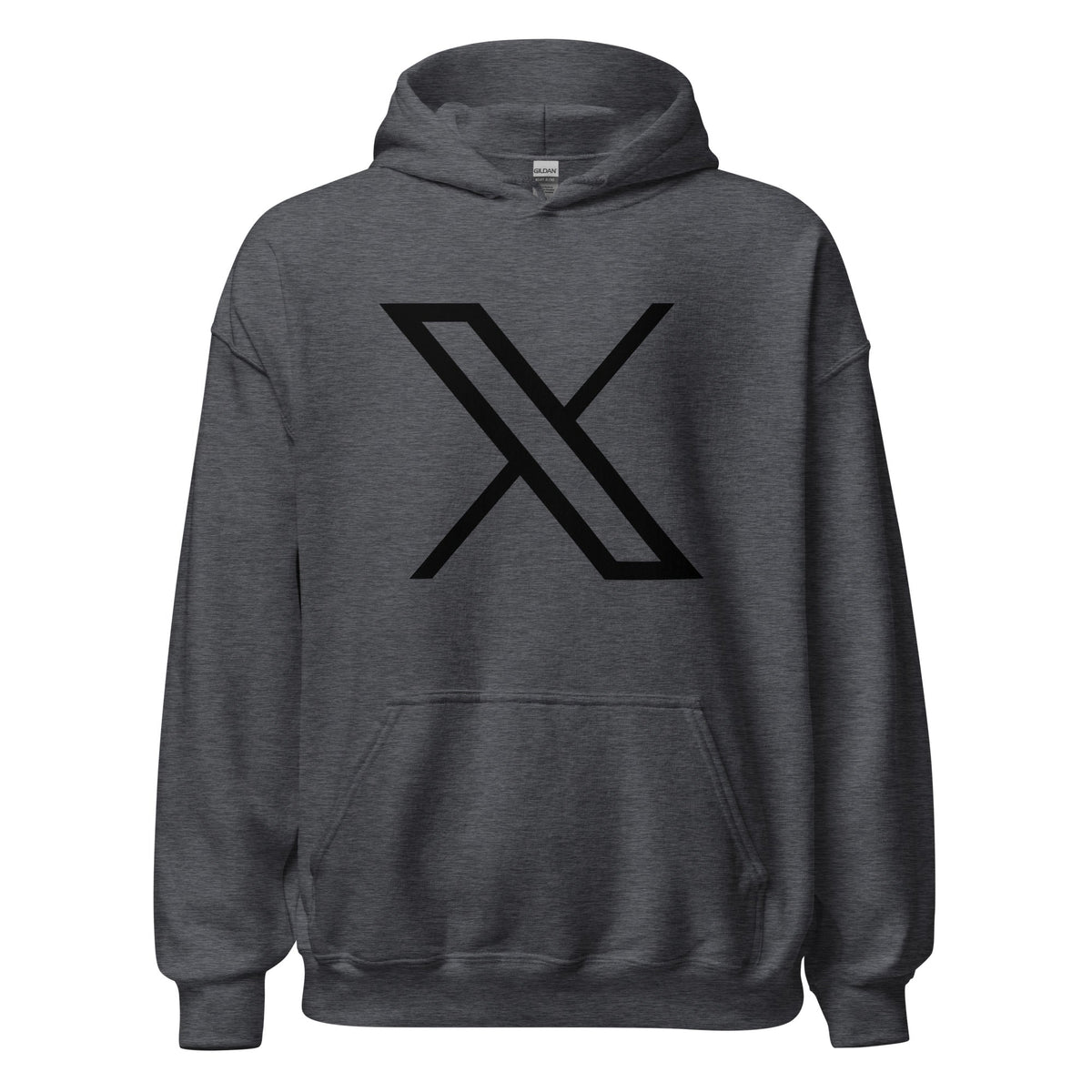 Product mockup photo of the Black Twitter X Logo Hoodie (unisex) Dark Heather / M.
