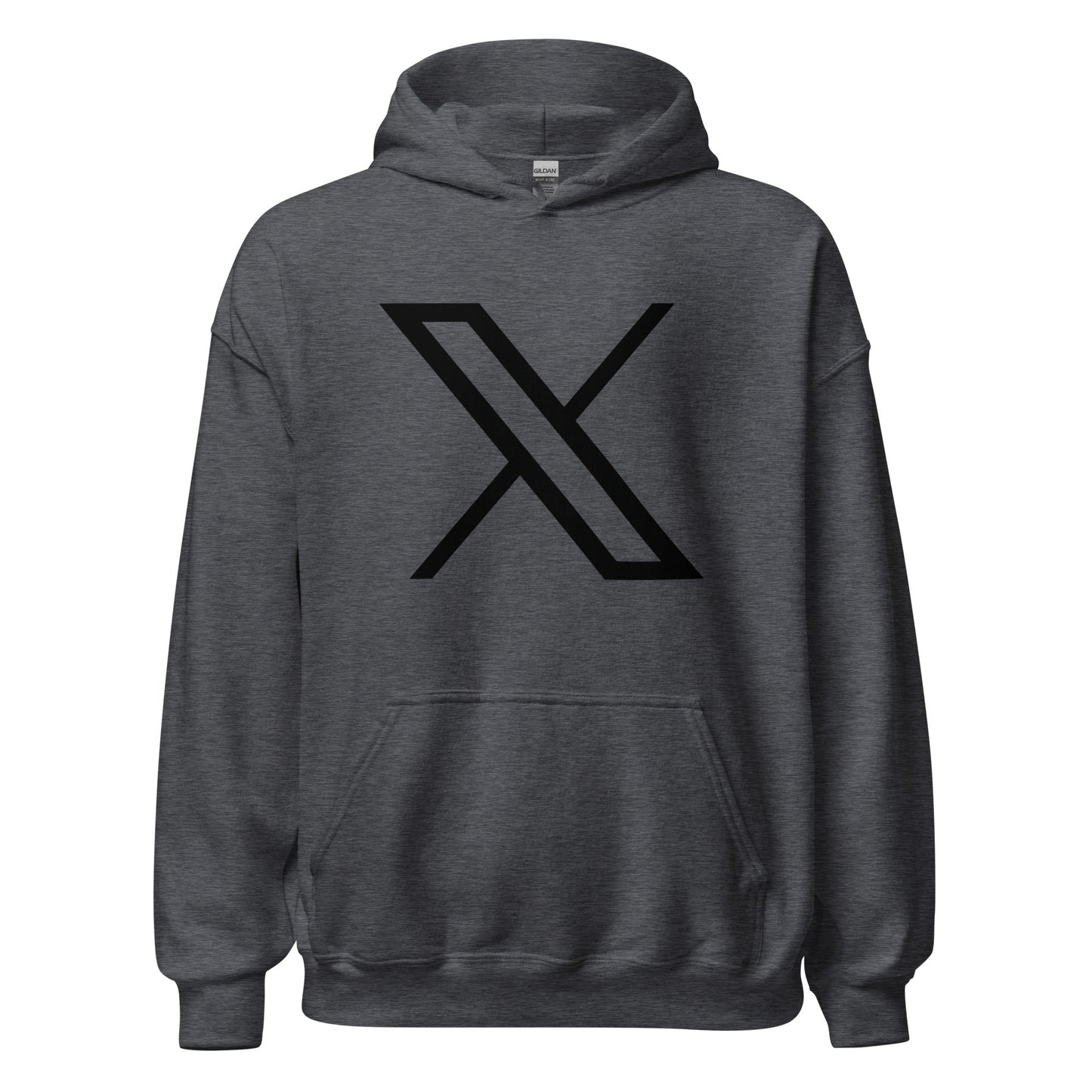 Product mockup photo of the Black Twitter X Logo Hoodie (unisex) Dark Heather / M.