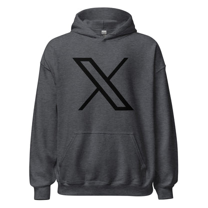 Product mockup photo of the Black Twitter X Logo Hoodie (unisex) Dark Heather / M.