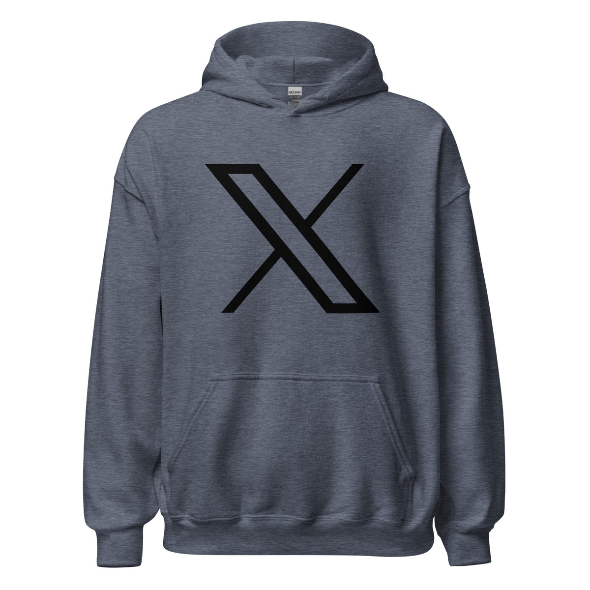 Product mockup photo of the Black Twitter X Logo Hoodie (unisex) Heather Sport Dark Navy / M.