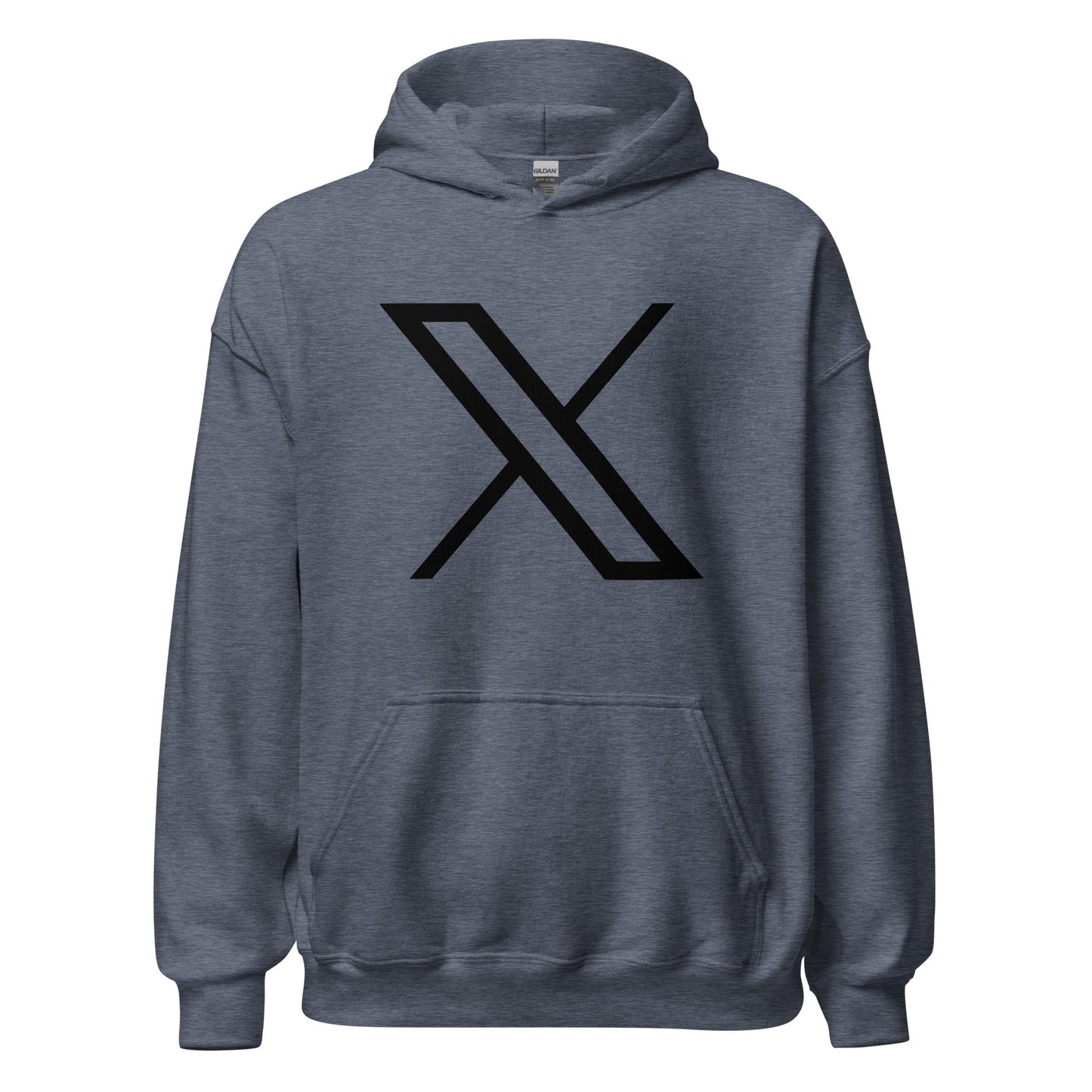 Product mockup photo of the Black Twitter X Logo Hoodie (unisex) Heather Sport Dark Navy / M.