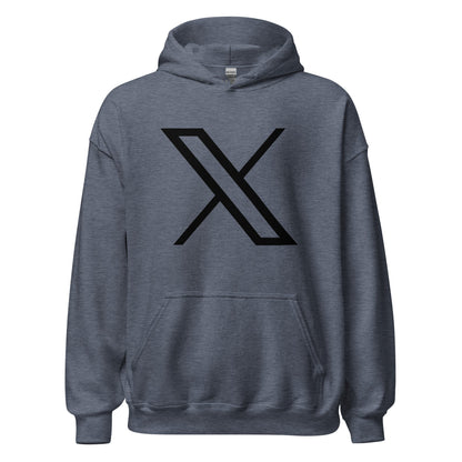 Product mockup photo of the Black Twitter X Logo Hoodie (unisex) Heather Sport Dark Navy / M.