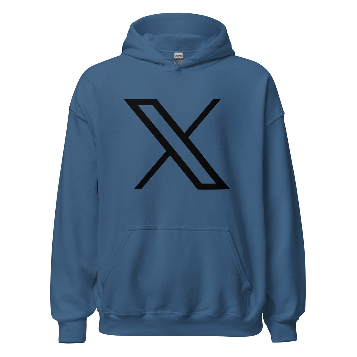 Product mockup photo of the Black Twitter X Logo Hoodie (unisex) Indigo Blue / M.