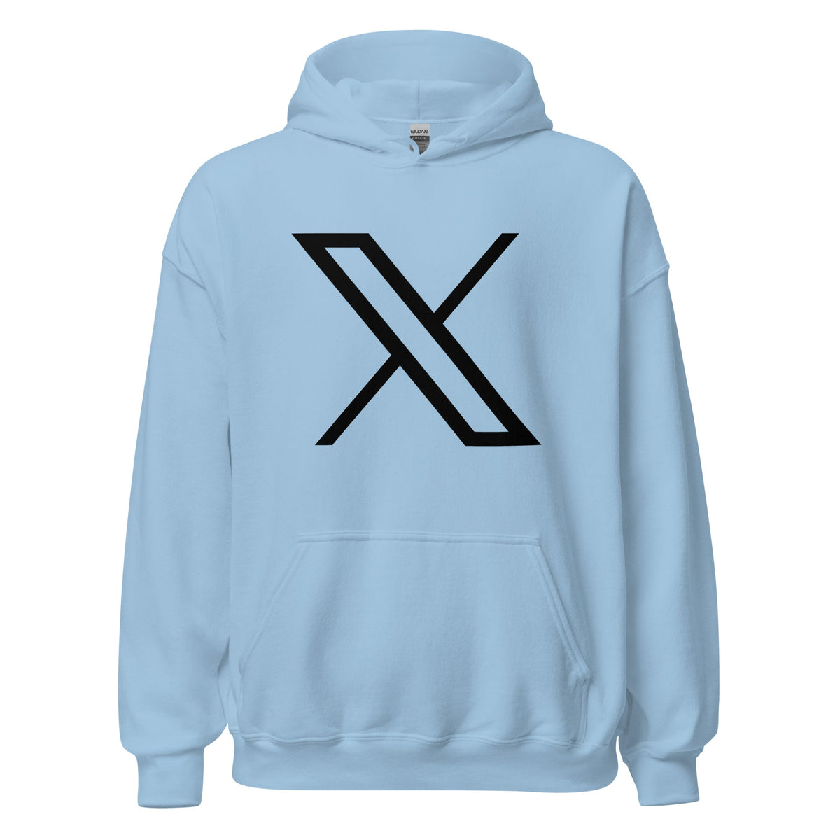Product mockup photo of the Black Twitter X Logo Hoodie (unisex) Light Blue / M.
