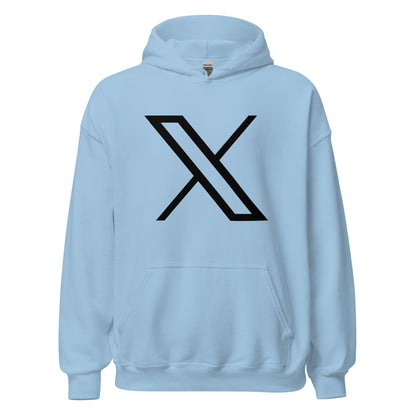 Product mockup photo of the Black Twitter X Logo Hoodie (unisex) Light Blue / M.