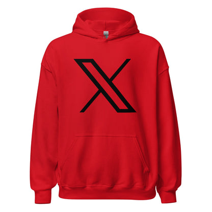 Product mockup photo of the Black Twitter X Logo Hoodie (unisex) Red / M.