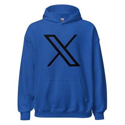 Product mockup photo of the Black Twitter X Logo Hoodie (unisex) Royal / M.