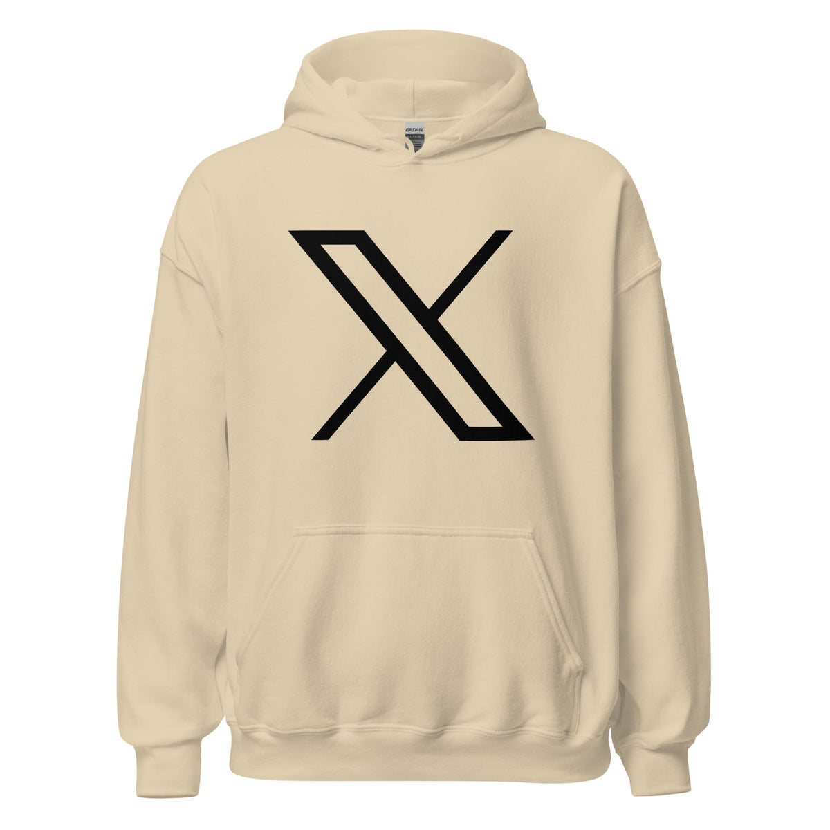Product mockup photo of the Black Twitter X Logo Hoodie (unisex) Sand / M.