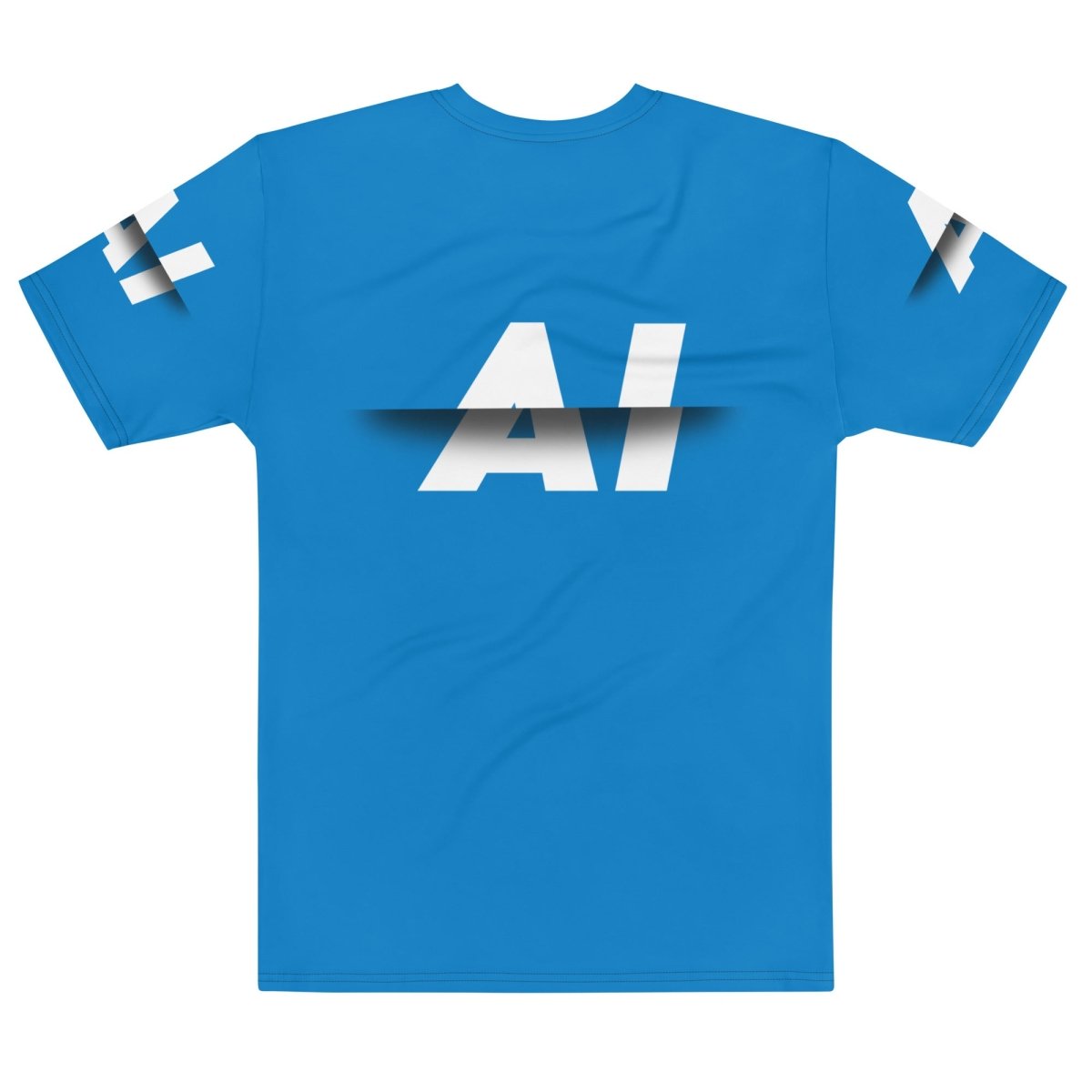 Product mockup photo of the Blue AI Slice T Shirt (men).