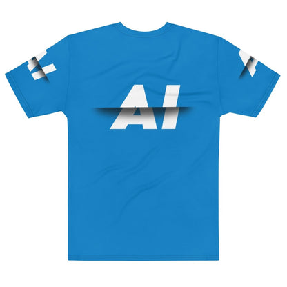 Product mockup photo of the Blue AI Slice T Shirt (men).