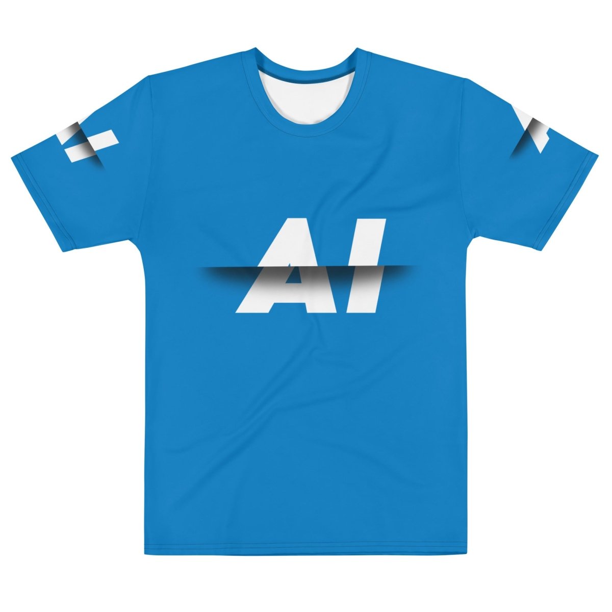 Product mockup photo of the Blue AI Slice T Shirt (men) M.