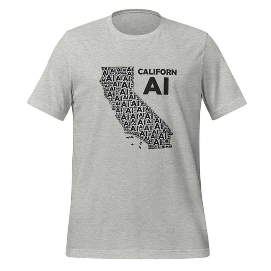 Product mockup photo of the CalifornAI T Shirt (unisex) Athletic Heather / M.
