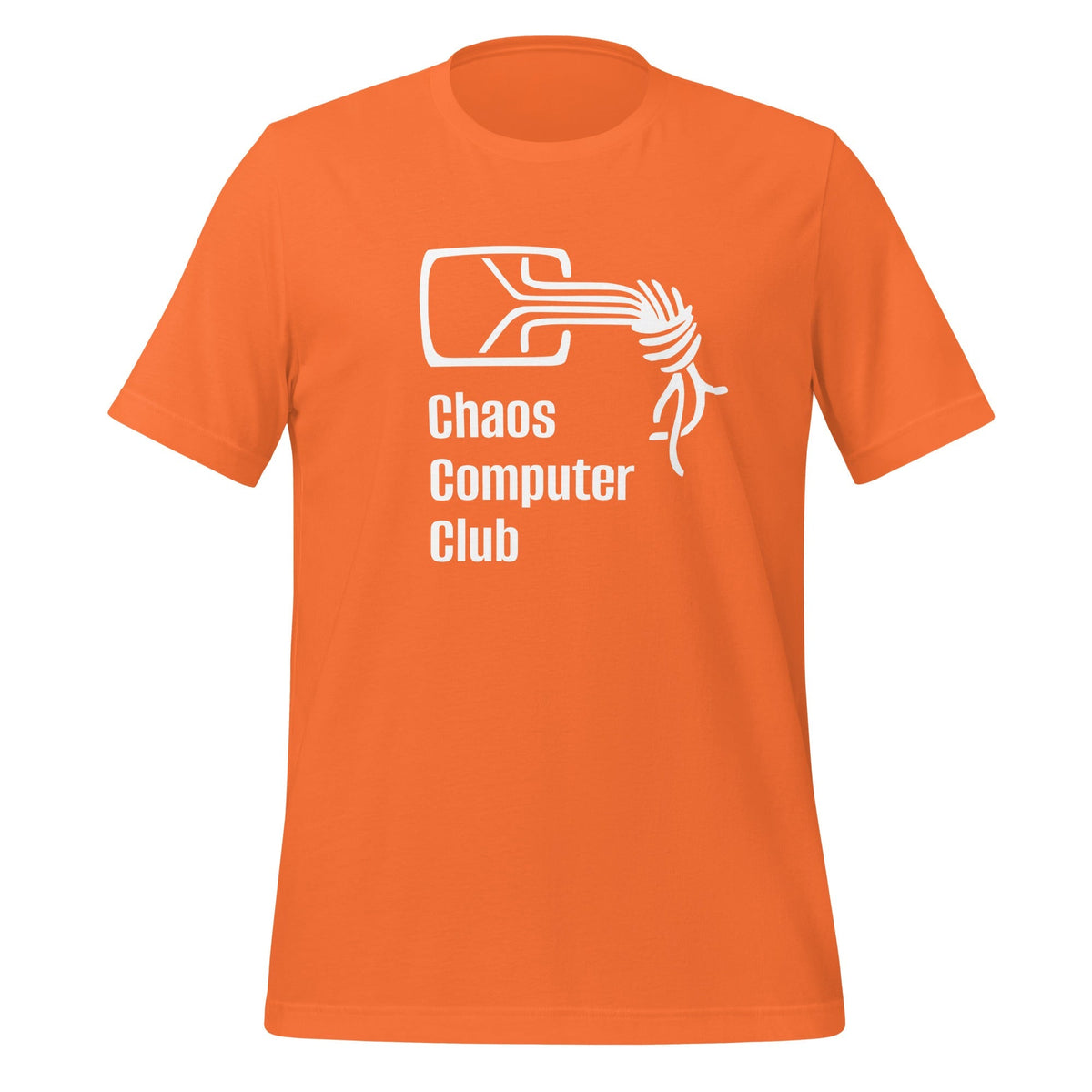 Product mockup photo of the Chaos Computer Club T-Shirt (unisex) Orange / M.