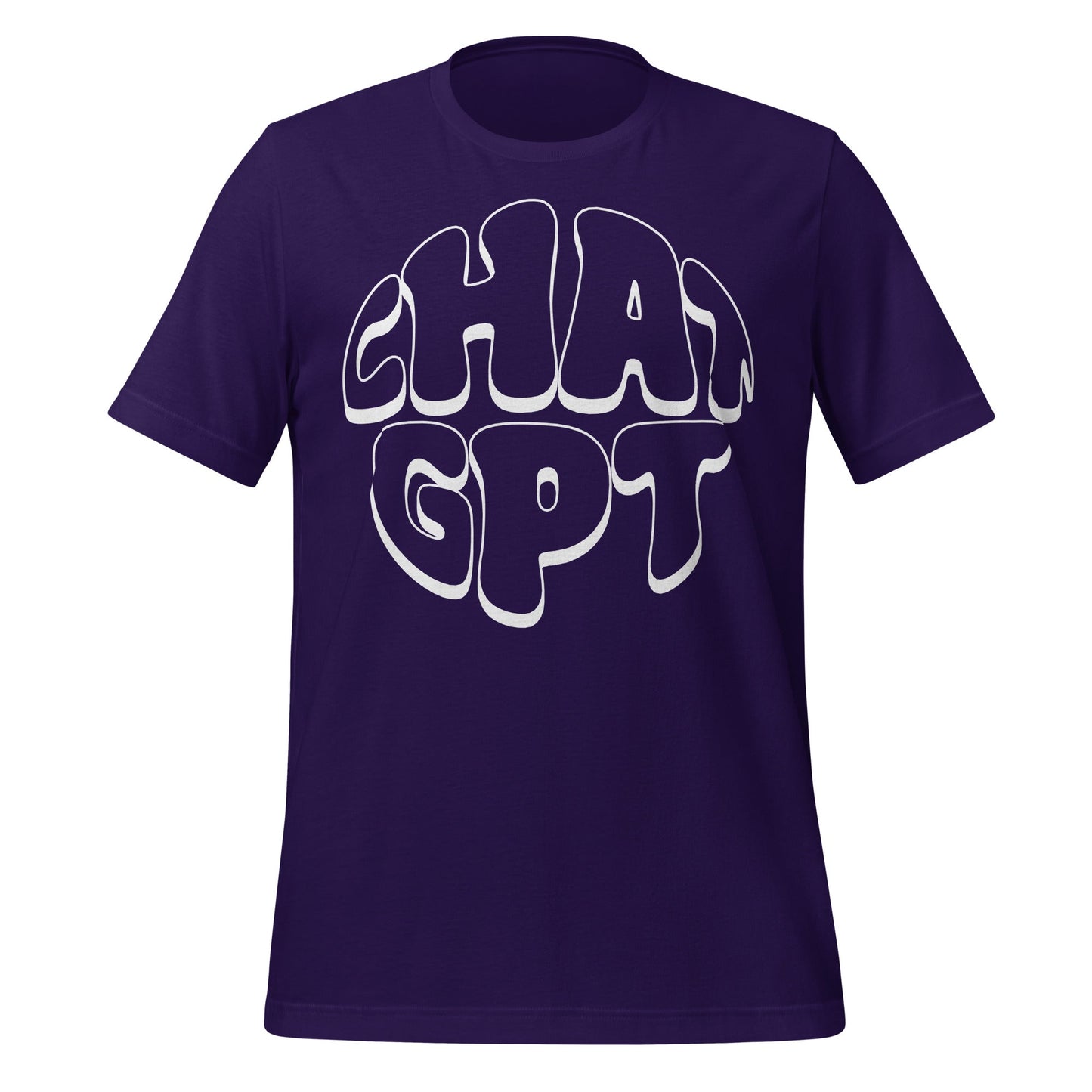 Product mockup photo of the CHAT GPT T Shirt (unisex) Team Purple / M.