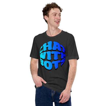 Product mockup photo of the Chat With Bots T Shirt (unisex).