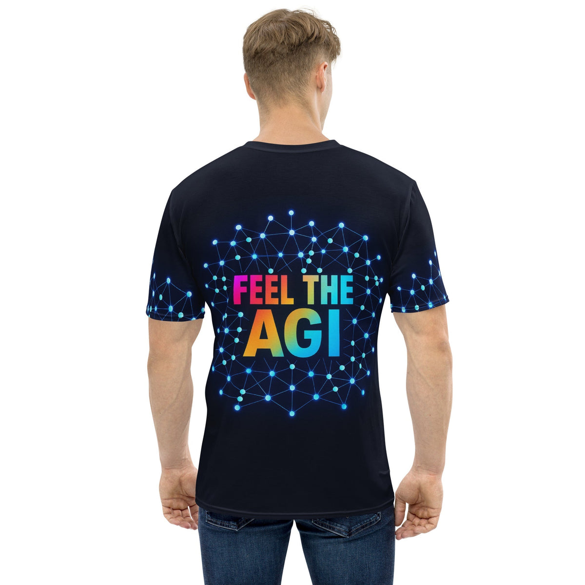Image of the ChatGPT 4o Designed FEEL THE AGI Neural Network T-Shirt (men).