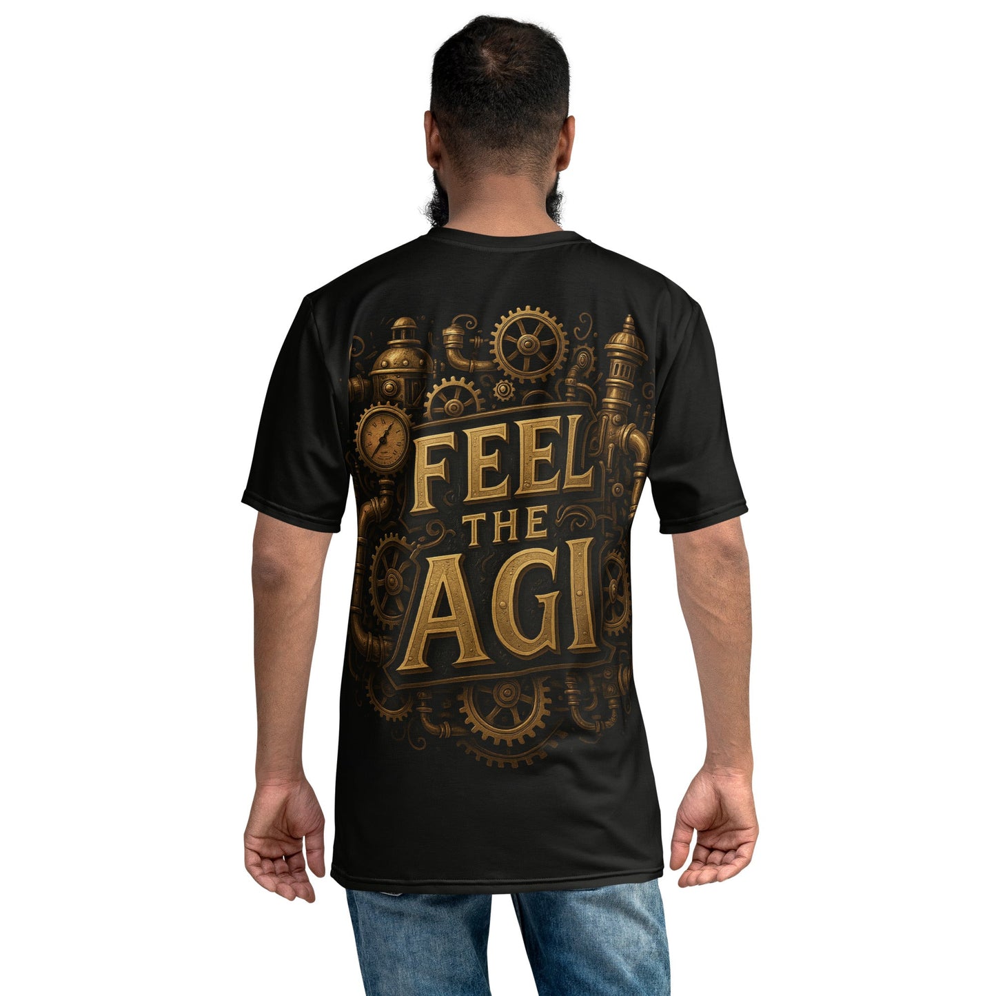 Image of the ChatGPT 4o Designed Feel the AGI Steampunk T-Shirt (men).