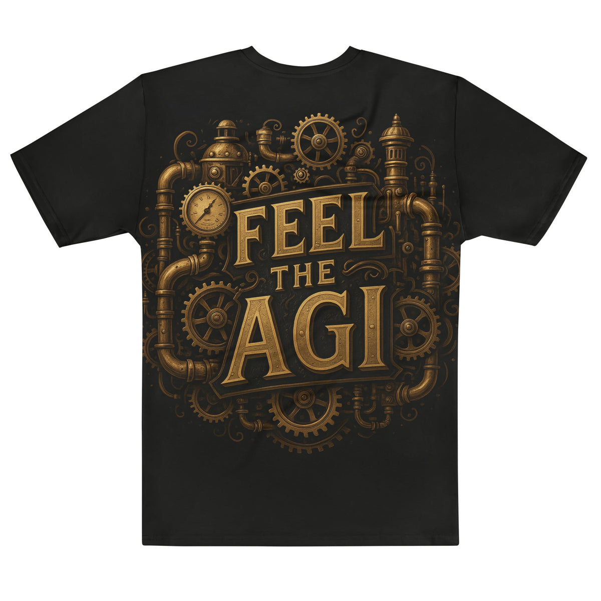 Image of the ChatGPT 4o Designed Feel the AGI Steampunk T-Shirt (men).
