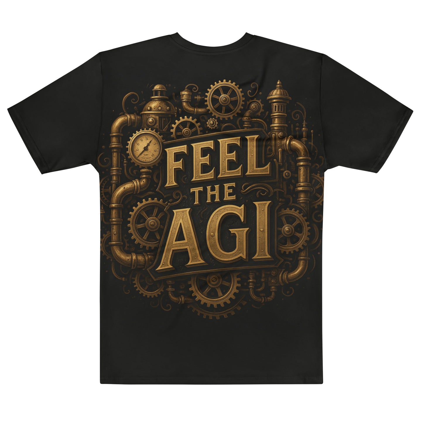Image of the ChatGPT 4o Designed Feel the AGI Steampunk T-Shirt (men).
