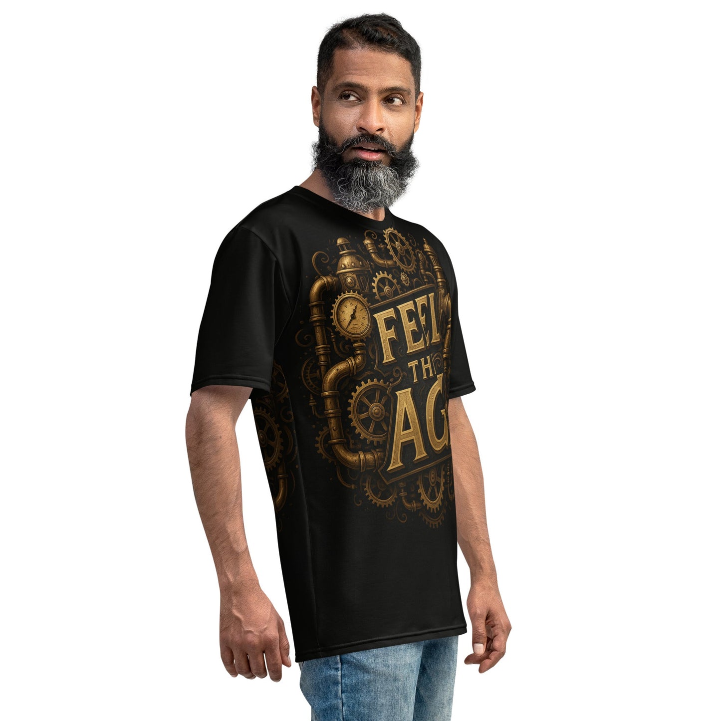 Image of the ChatGPT 4o Designed Feel the AGI Steampunk T-Shirt (men).