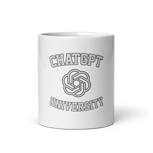 Image of the ChatGPT University White Glossy Mug 11 oz.