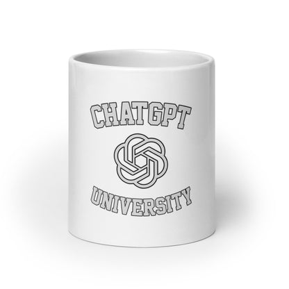 Image of the ChatGPT University White Glossy Mug 20 oz.