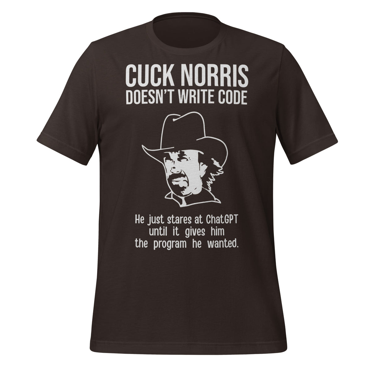 Image of the Chuck Norris Doesn’t Code T-Shirt (unisex) Brown / M.
