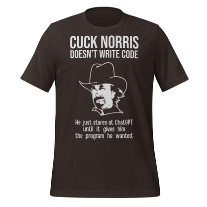 Image of the Chuck Norris Doesn’t Code T-Shirt (unisex) Brown / M.